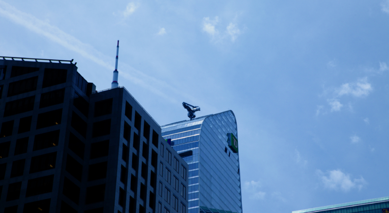 BMU (Building Maintenance Unit) used for window cleaning on TD Garden Tower in downtown Toronto